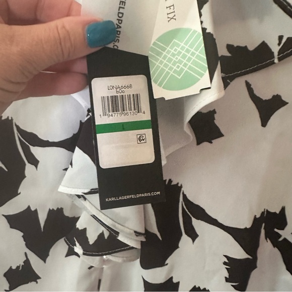 Karl Lagerfeld Paris Kindra‎ Ruffle Front Short Sleeve Blouse Large NWT - Picture 6 of 14